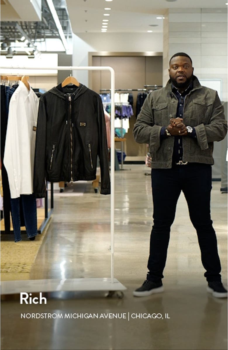 Logo Plaque Leather Hooded Blouson Jacket, sales video thumbnail