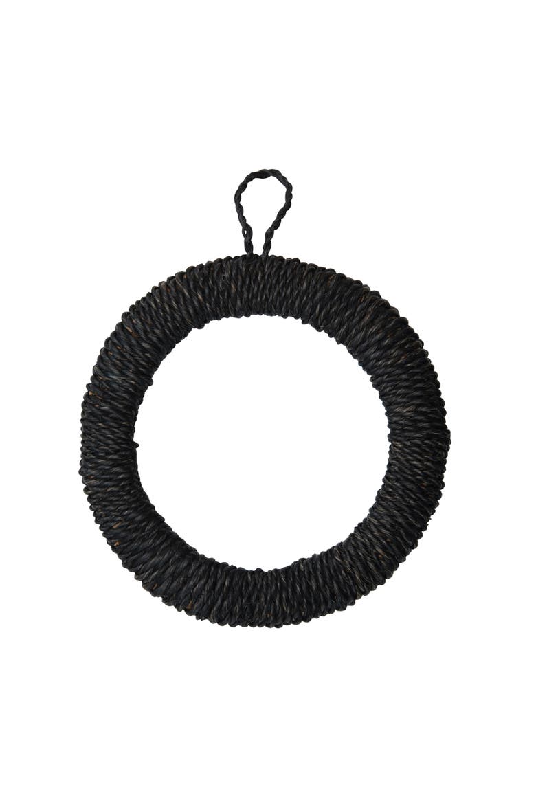 Unique Round Hand-Woven Abaca Rope Trivet with Hanger, Main, color, Black