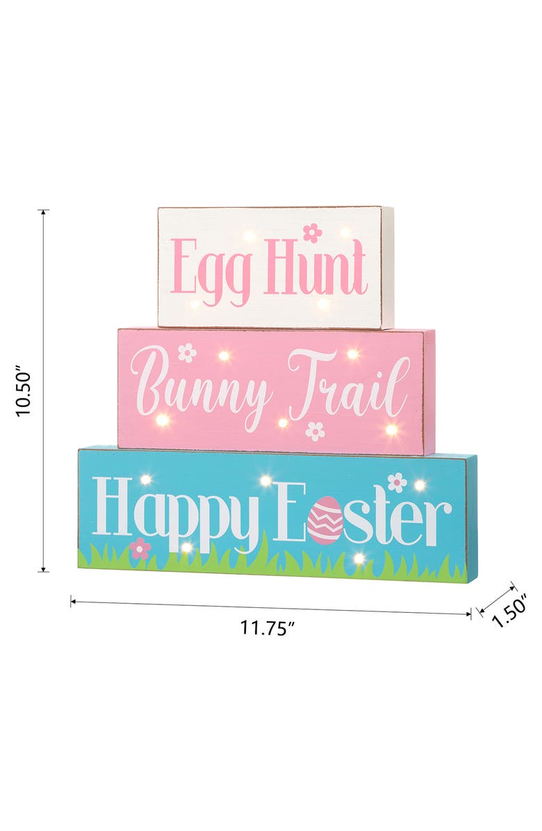 Glitzhome Easter LED Lighted Wooden Bunny Block Word Sign, Alternate, color, Blue