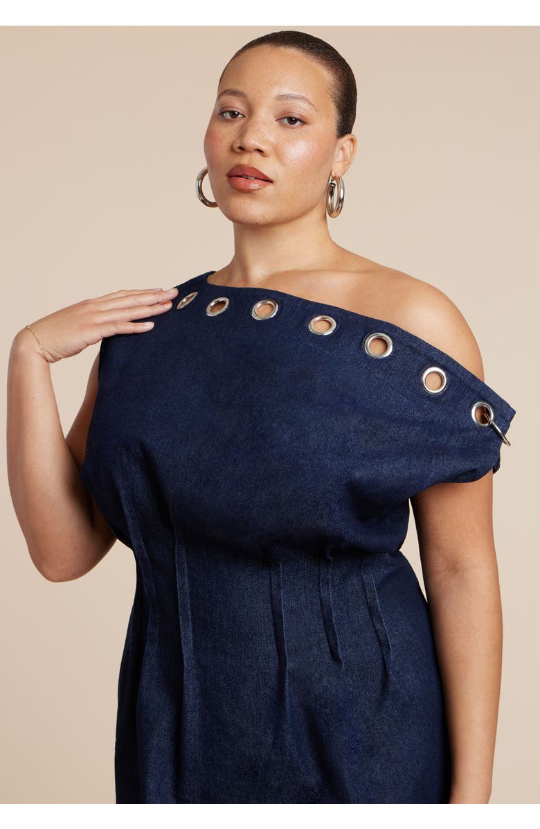 ELOQUII Grommet Detail Denim Dress, Alternate, color, Dark Wash