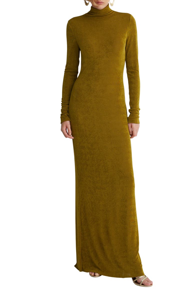 Zaza Long Sleeve Turtleneck Maxi Dress, Main, color, GREEN