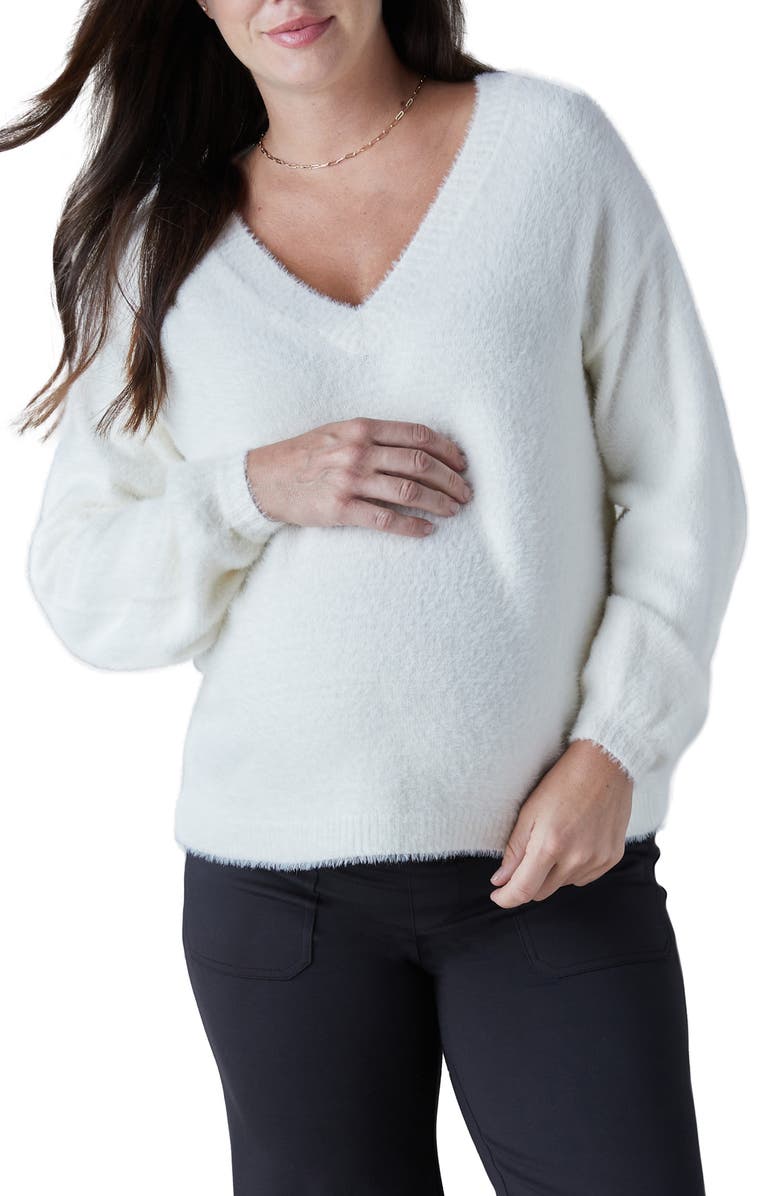 Ingrid & Isabel<sup>®</sup> Fluffy V-Neck Maternity Sweater, Main, color, 