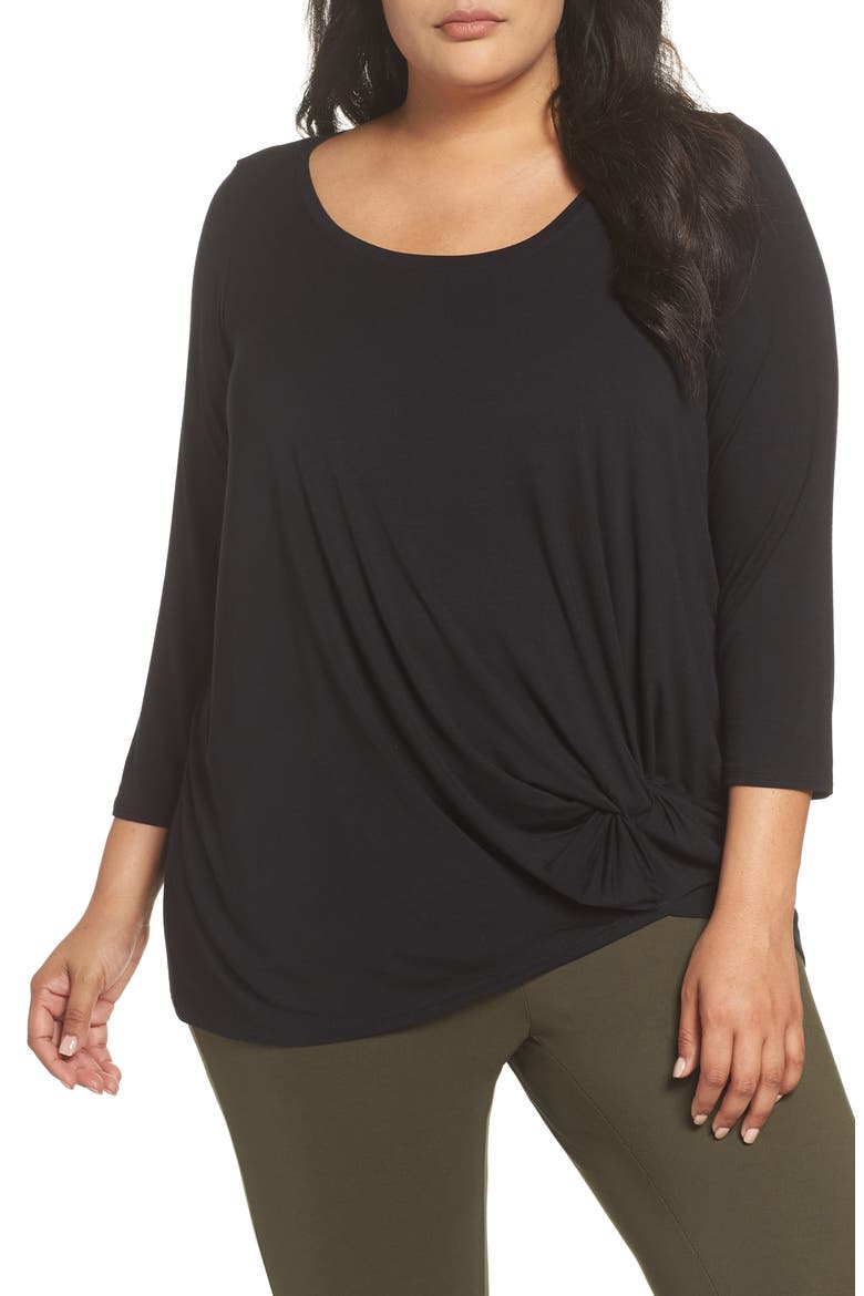 Knot Hem Tee, Main, color, BLACK
