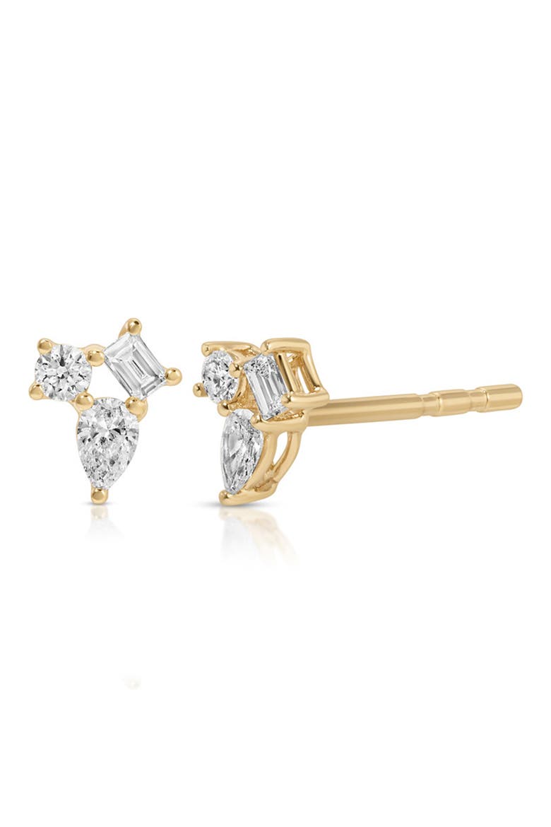 Mini Triple Diamond Cluster Stud Earrings, Main, color, 14K YELLOW GOLD
