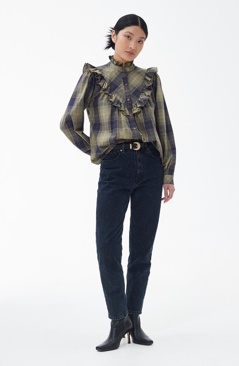 Barbour Holwick Plaid Ruffle Cotton Blouse, Alternate, color,
