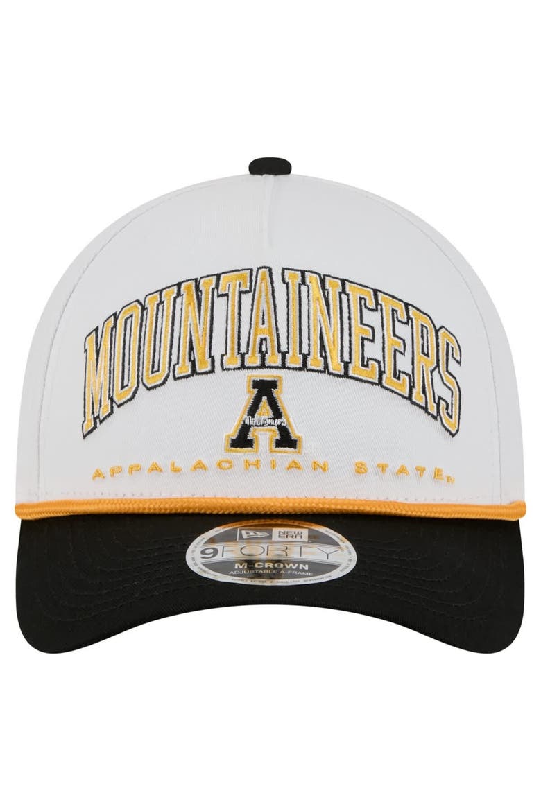 Men's New Era White/Black Appalachian State Mountaineers Arch Two-Tone Rope 9FORTY A-Frame M-Crown Adjustable Hat, Alternate, color, White