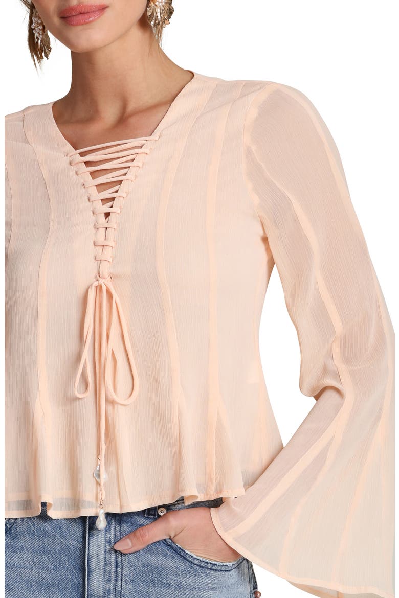 Lace-Up Front Godet Chiffon Top, Alternate, color, PEACH