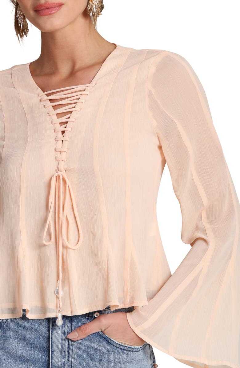 Avec Les Filles Lace-Up Front Godet Chiffon Top, Alternate, color, Peach