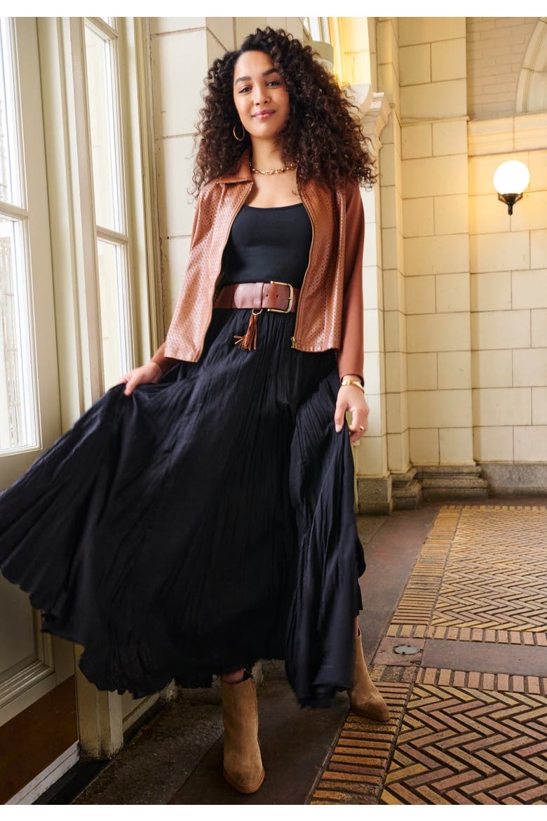 Perforated Faux Leather Zip Front Jacket, Alternate, color, COGNAC