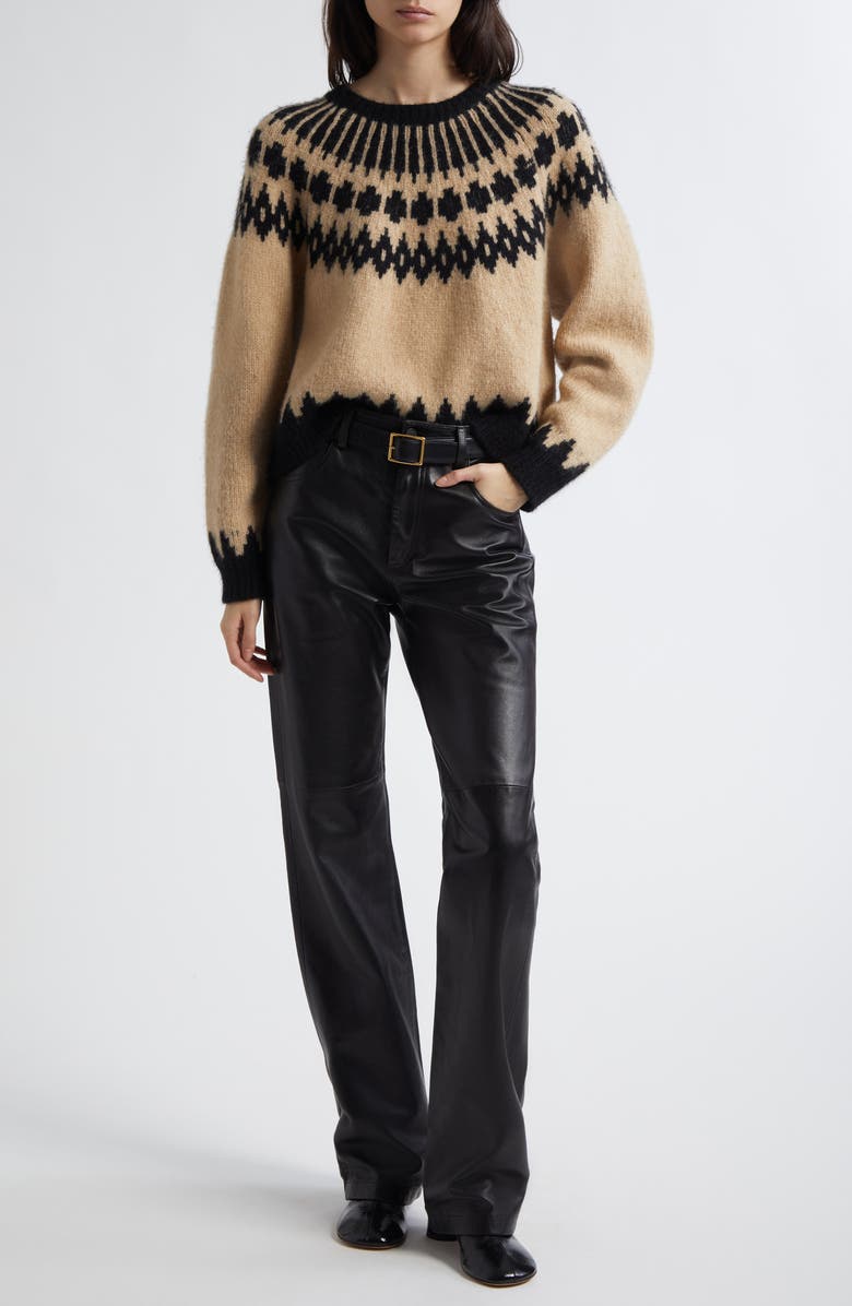 Nili Lotan Joan Straight Leg Leather Pants, Alternate, color, Black