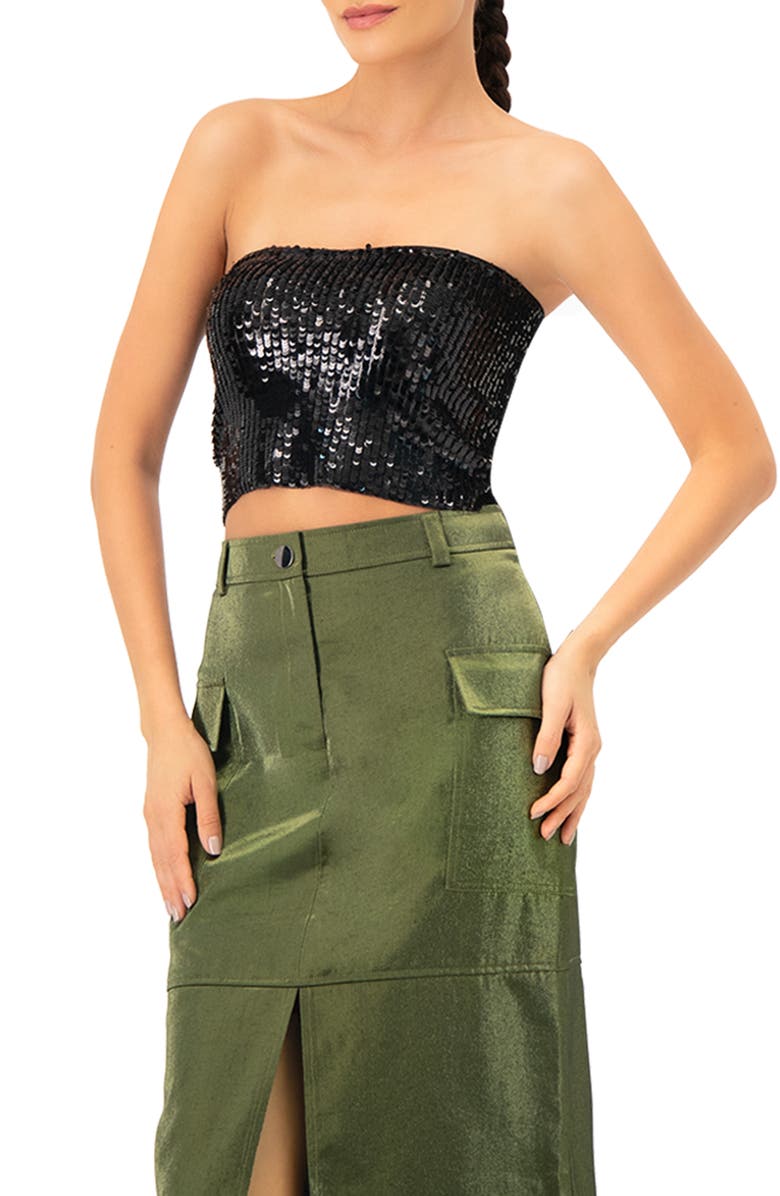 IVONNE Sequin Tube Top, Alternate, color, Black