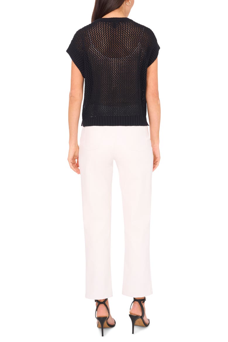 Open Stitch Cotton Crop Sweater Vest, Alternate, color, RICH BLACK 060