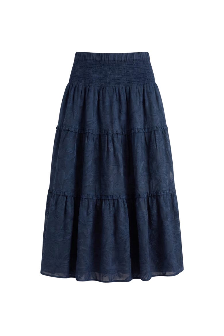 Kylie Smocked Jacquard Midi Skirt, Main, color, Midnight Blue