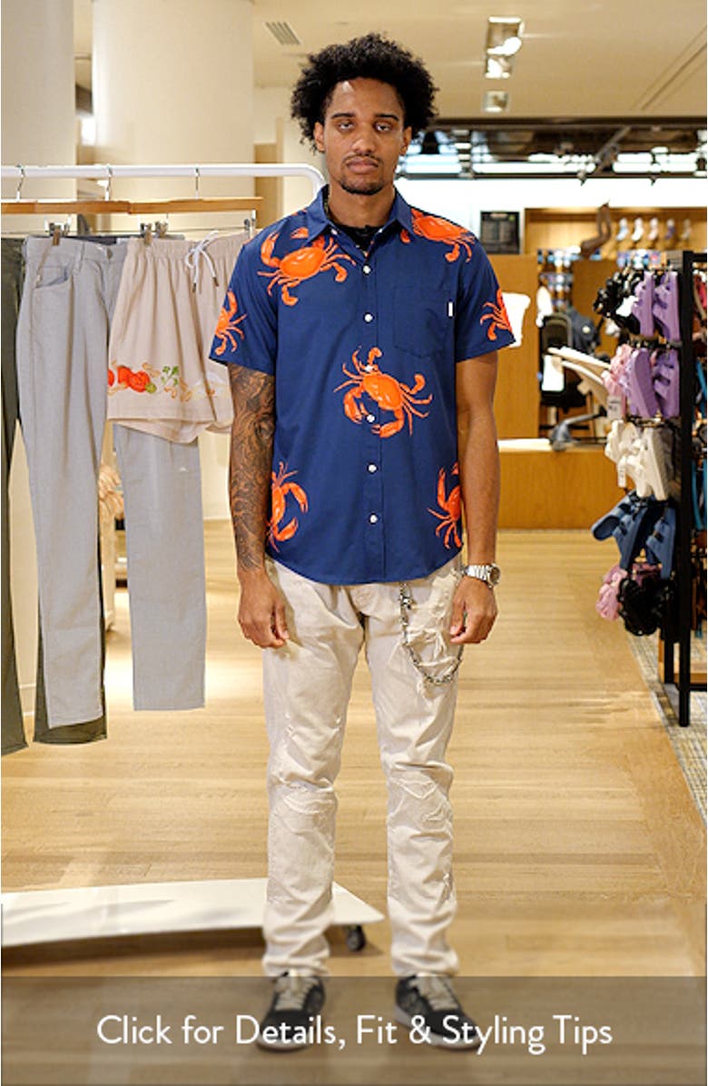 Crab Weekend Short Sleeve Performance Button-Up Shirt, sales video thumbnail