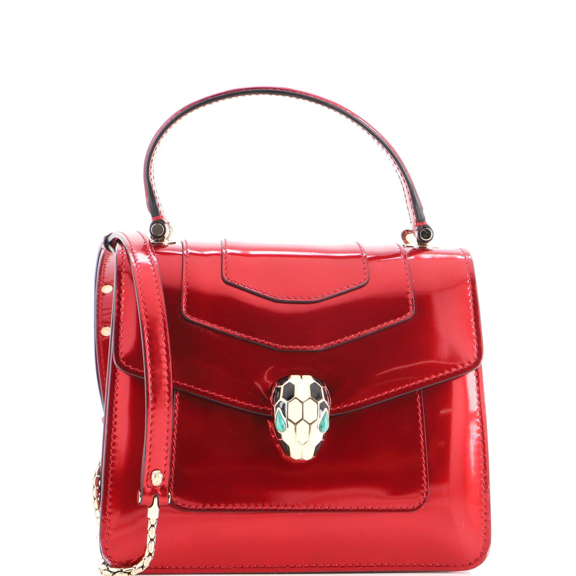 Serpenti Forever Top Handle Bag Patent Small, Main, color, Metallic Silver