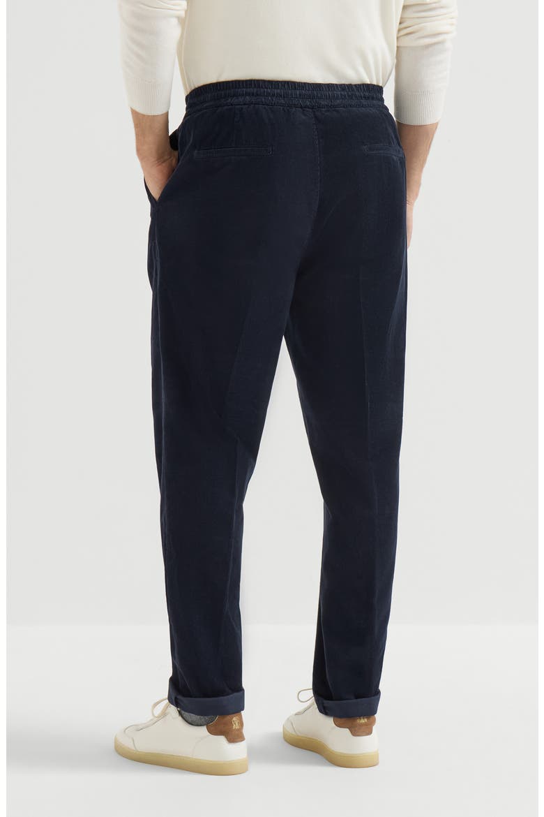 Garment-dyed trousers in cotton narrow wale corduroy with drawstring and double pleats, Alternate, color, Navy Blue