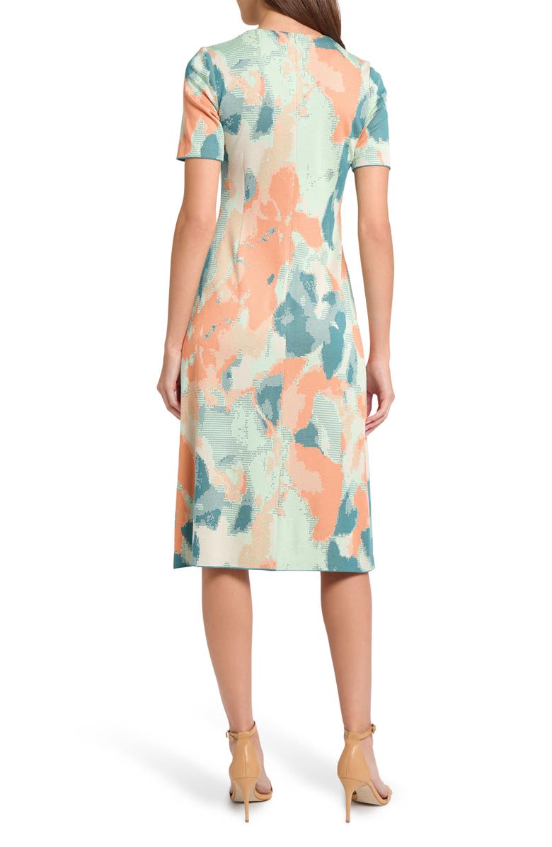 Misook Print Puff Sleeve Dress, Alternate, color, Paradise Green/ Biscotti