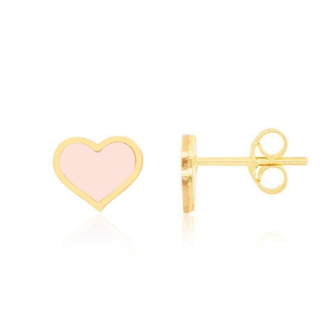 Large Pink Pearl Heart Stud Earrings