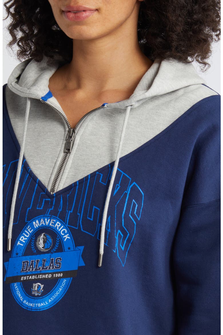 Women's WEAR by Erin Andrews Navy Dallas Mavericks Pieced Quarter-Zip Hoodie Jacket, Alternate, color, Navy