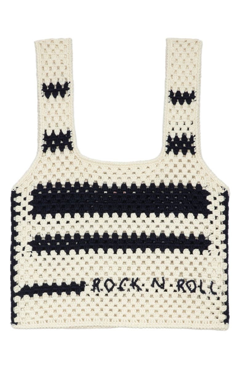 Zadig & Voltaire Dillie Stripe Open Stitch Cotton Graphic Sweater Tank, Alternate, color,