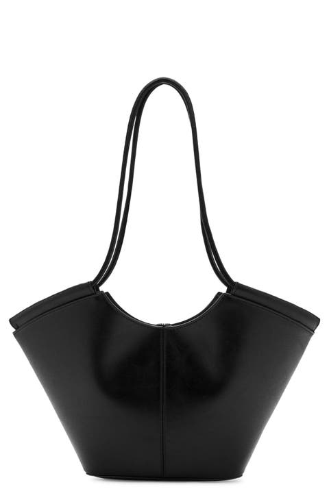 Faux Leahter Double Handle Bucket Bag