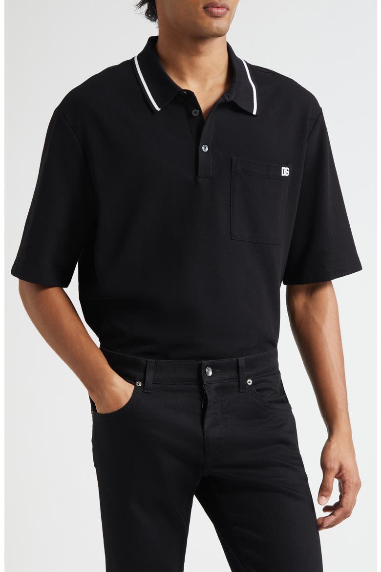Logo Embroidered Cotton Piqué Polo, Main, color, N0000 NERO