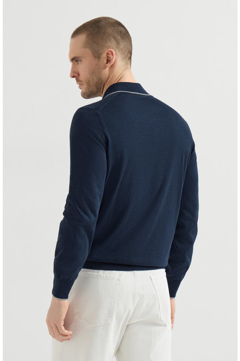 Sea Island cotton and cashmere lightweight knit polo, Alternate, color, Avio Blue