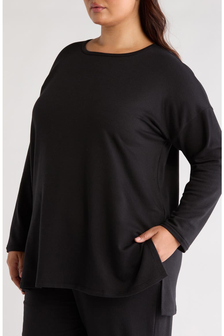 Crewneck Long Sleeve Longline Top, Alternate, color, BLACK
