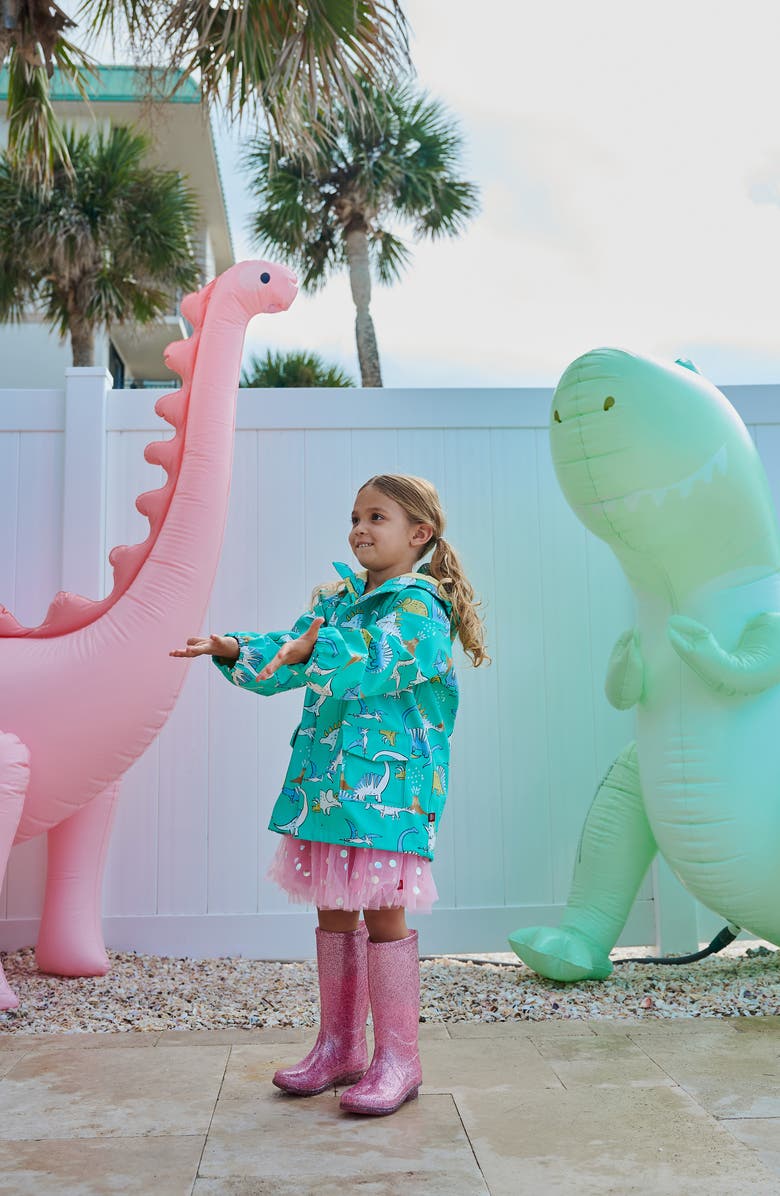 Magnetic Me Kids' Dino Color Changing Water Resistant Hooded Raincoat, Alternate, color, Green