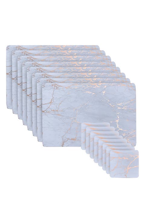 Marble Print 16-Piece Placemat & Coaster Set