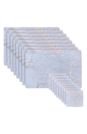 Dainty Home Marble Print 16-piece Placemat & Coaster Set In Blue