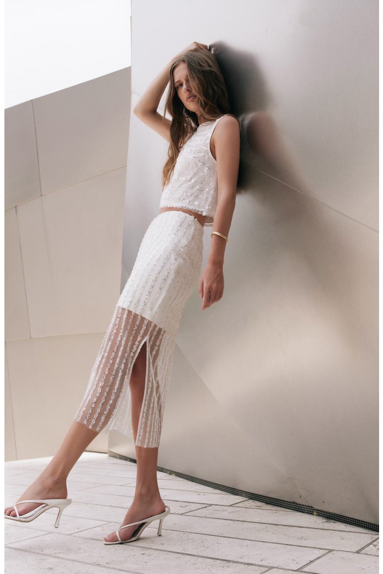 Sequin Stripe Mesh Midi Skirt, Alternate, color, OFF WHITE