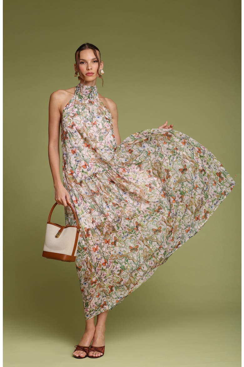 Floral Sleeveless Halter Dress, Alternate, color, PINK/ CHEETAH MULTI