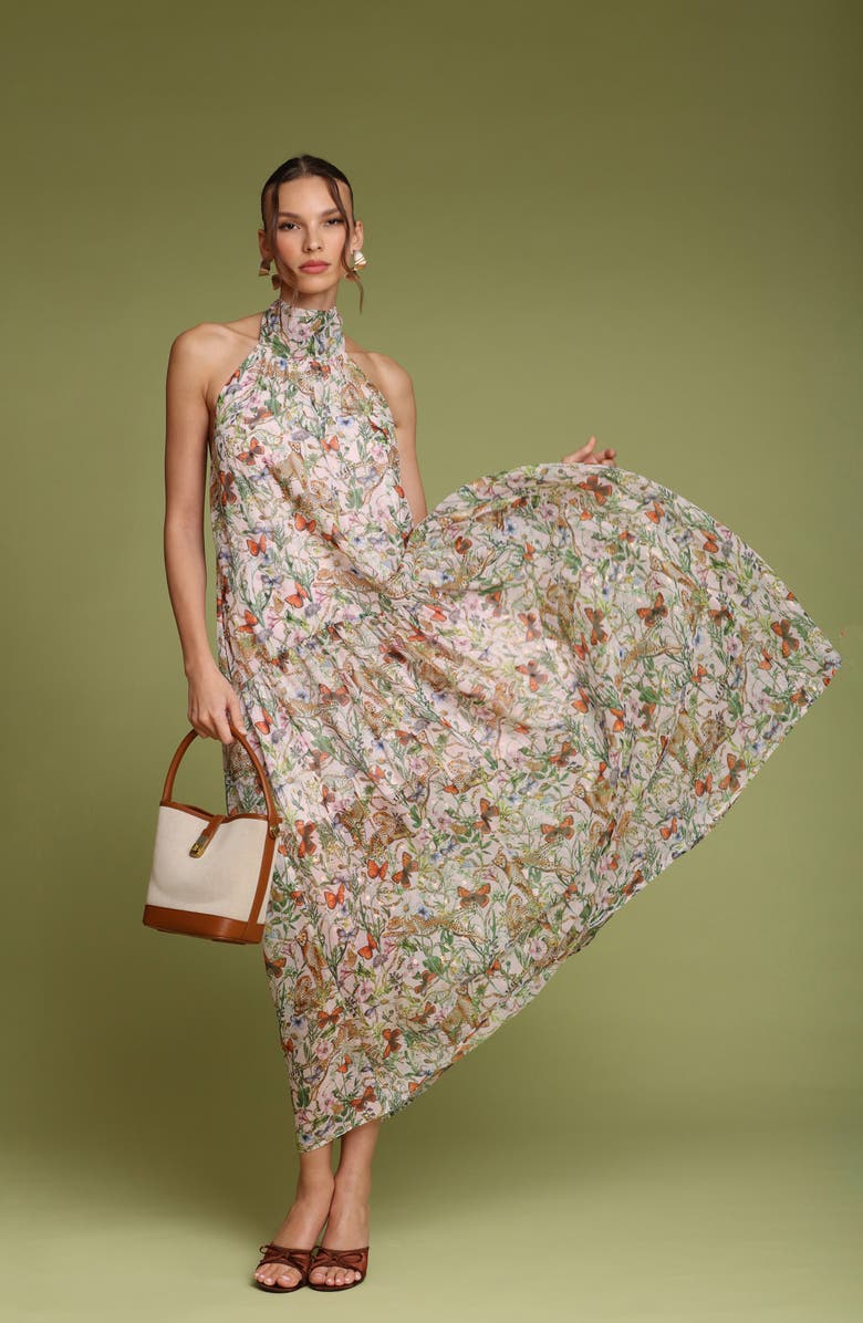 Avec Les Filles Floral Sleeveless Halter Dress, Alternate, color, Pink/ Cheetah Multi