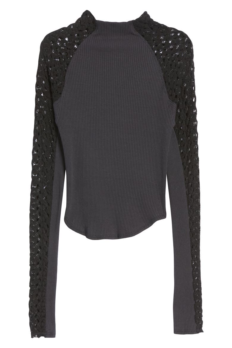Celmente Lace Sleeve Mock Neck Top, Alternate, color, BLACK