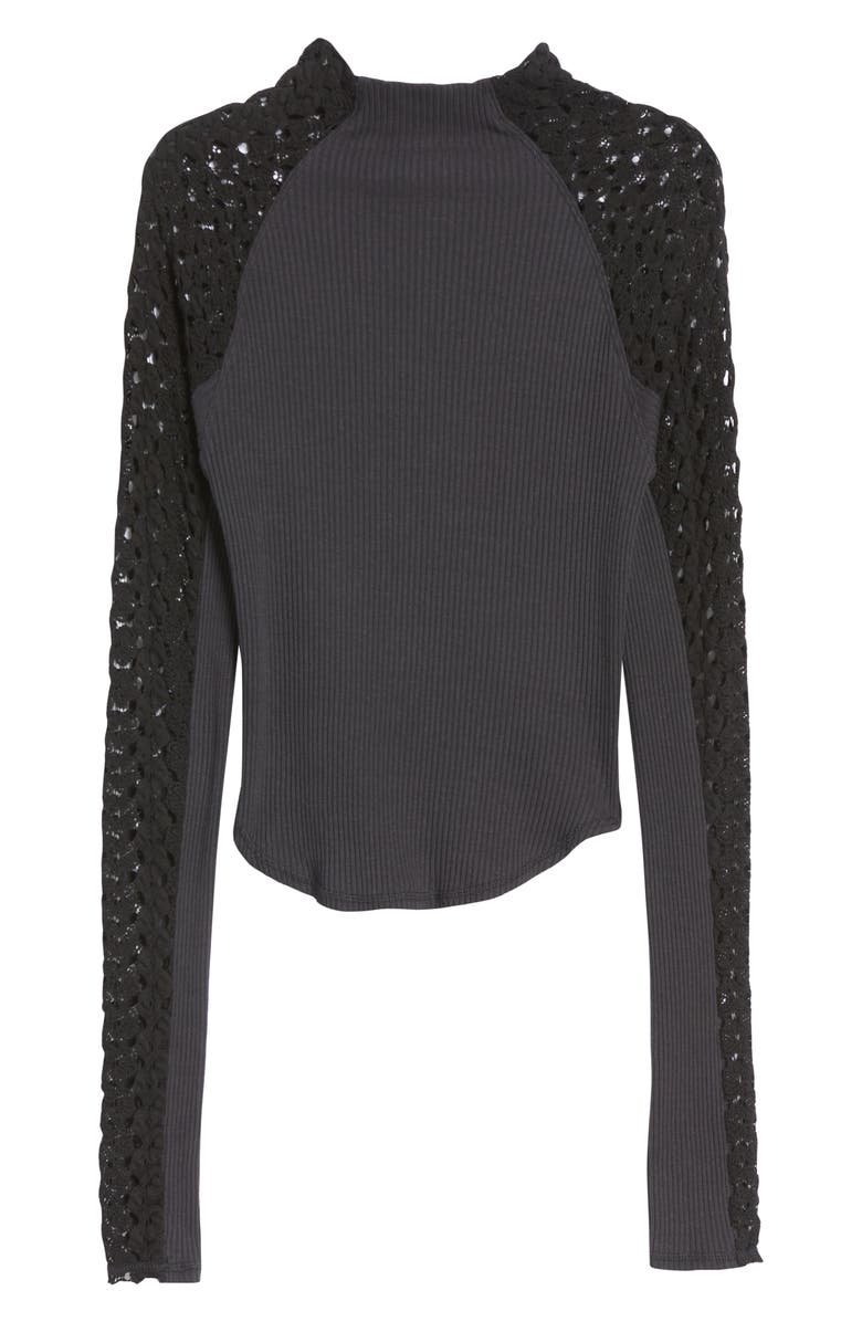 Free People Celmente Lace Sleeve Mock Neck Top, Alternate, color, 