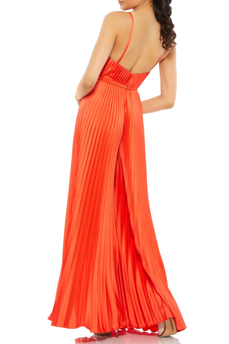 Pleated Plunge Neck Wide Leg Jumpsuit, Alternate, color, TANGERINE
