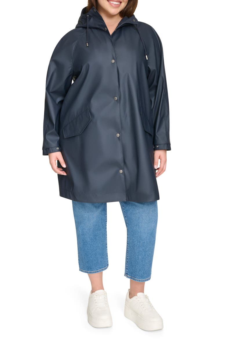 Water Resistant Hooded Raincoat, Main, color, NAVY