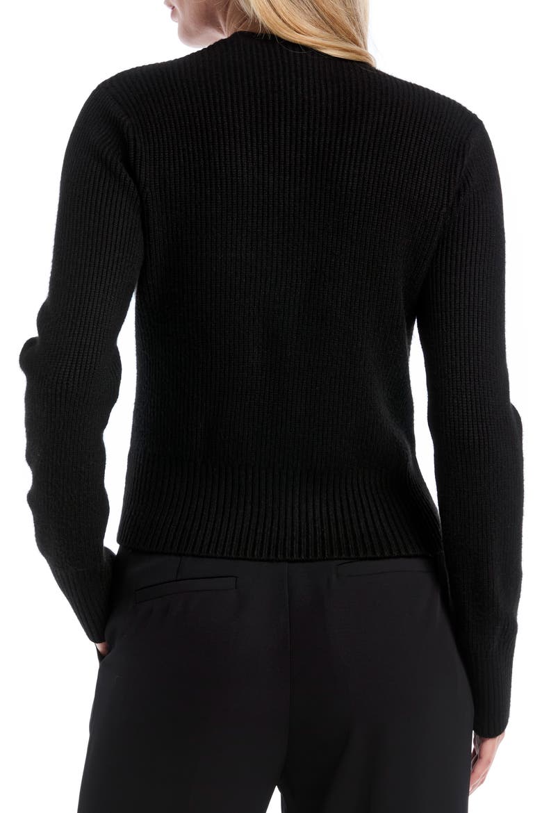 Bow V-Neck Cardigan, Alternate, color, BLACK