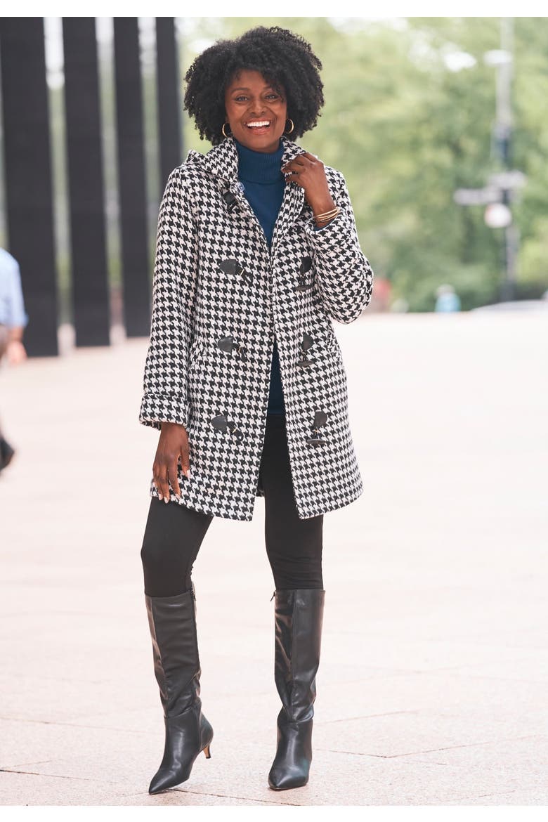 Hooded Toggle Wool Coat, Alternate, color, IVORY HOUNDSTOOTH