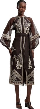 Karen Millen Embroidered Mandarin Collar Midi Dress