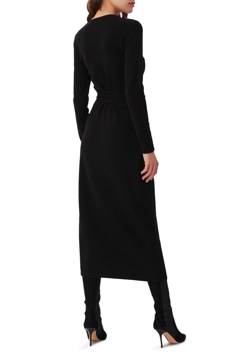 Astrid Long Sleeve Wool & Cashmere Wrap Sweater Dress, Alternate, color, BLACK