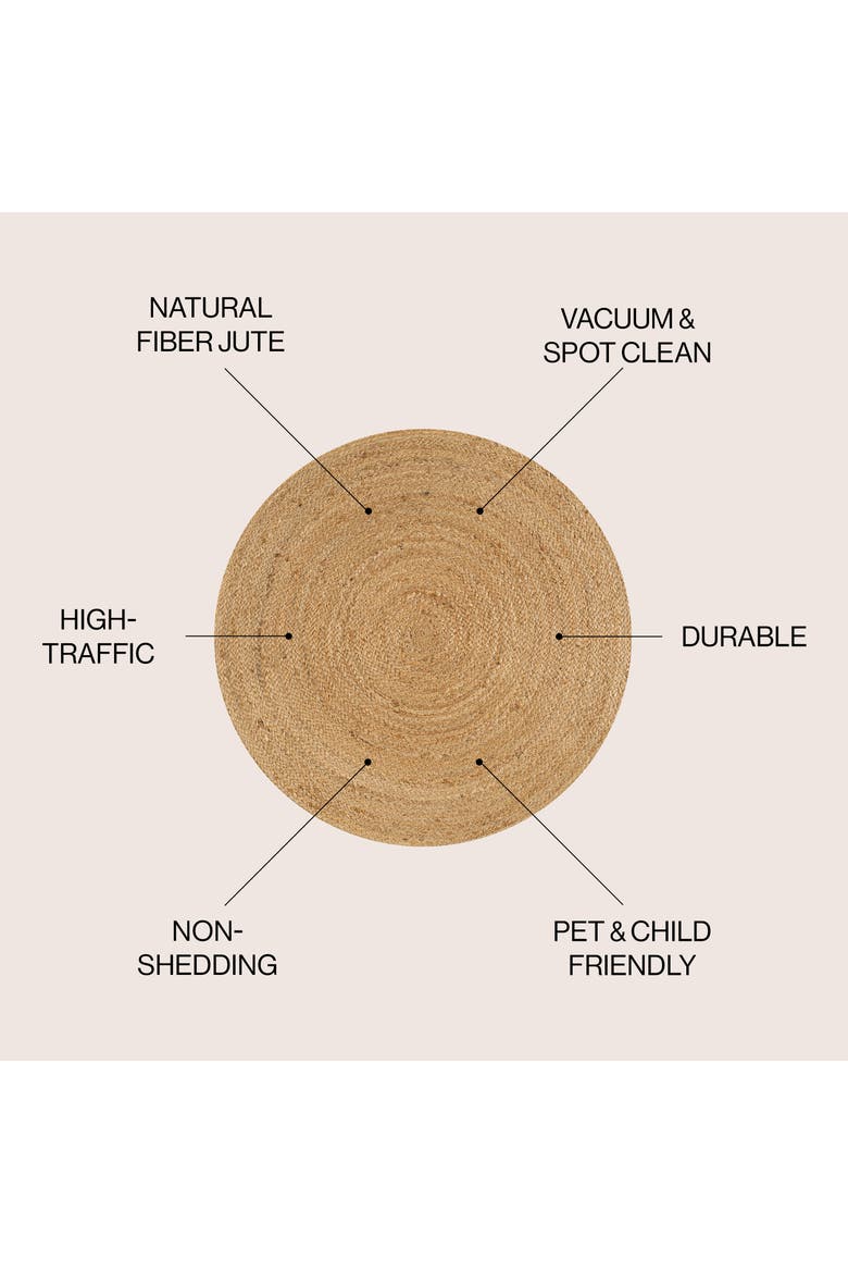 Soleil Round Natural Jute Braided Circle Natural Round Area Rug, Alternate, color, Natural