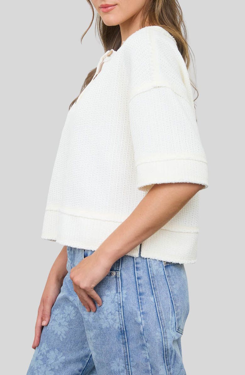 Blu Pepper Elbow Length Waffle Knit Henley Top, Alternate, color, Cream