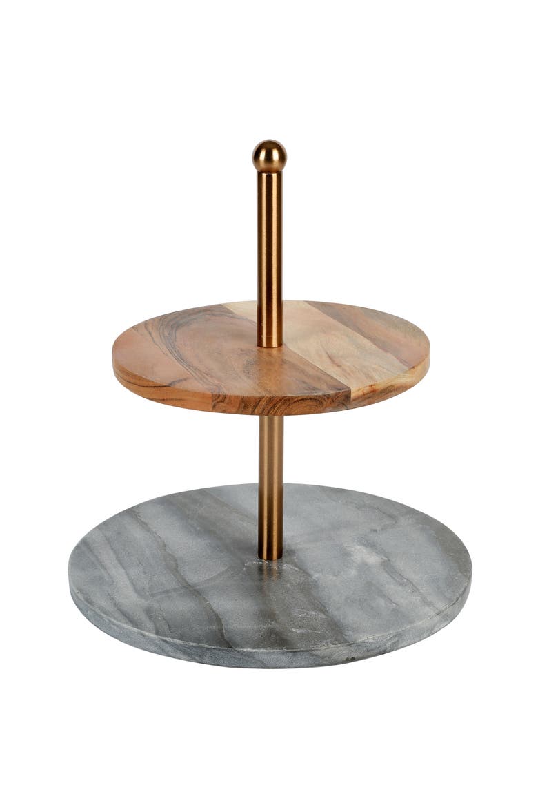 California Designs Marble and Acacia Wood 2 Tier Server, Main, color, Grey and Brown