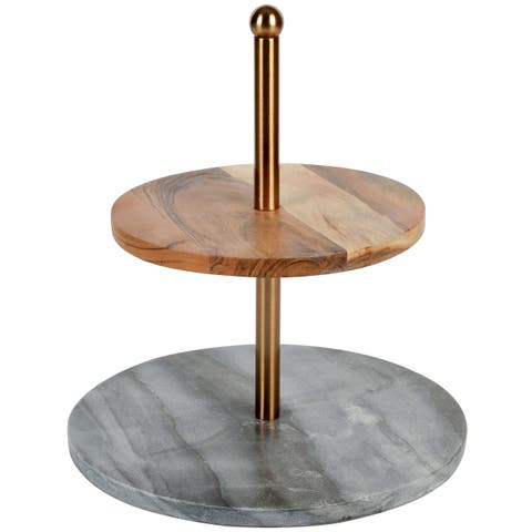 California Designs Marble and Acacia Wood 2 Tier Server