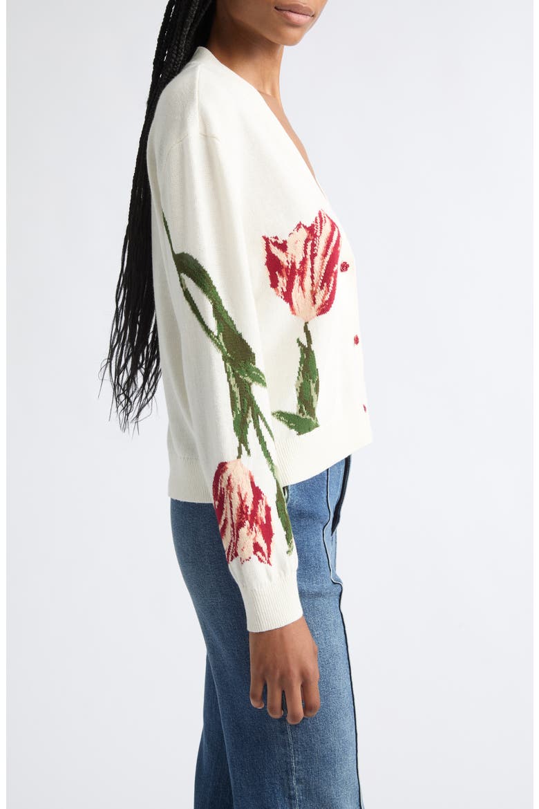 Bradley Intarsia Floral Cotton Blend Cardigan, Alternate, color, SOFT WHITE MULTI