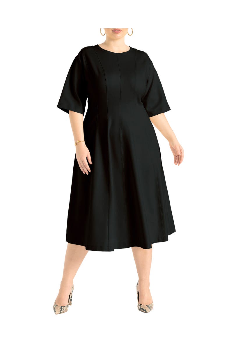 ELOQUII Seam Detail Ponte Work Dress, Main, color, Black Onyx