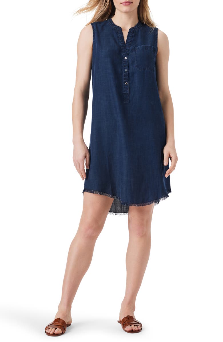 NIC+ZOE Throw On Sleeveless Denim Dress, Main, color, Dark Wash