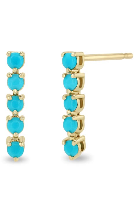 14K Gold Turquoise Tennis Stud Earrings
